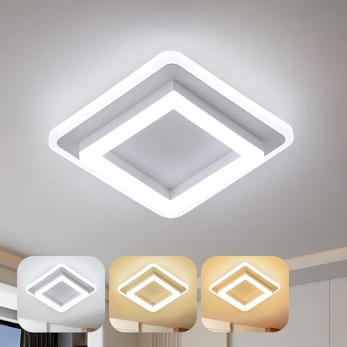 Warmiehomy Modern Ceiling Lights LED,12W Dimmable Ceiling Lighting 3 Colors,2160LM Square LED Ceiling Lamps for Living Room Kitchen Hallway Office,White