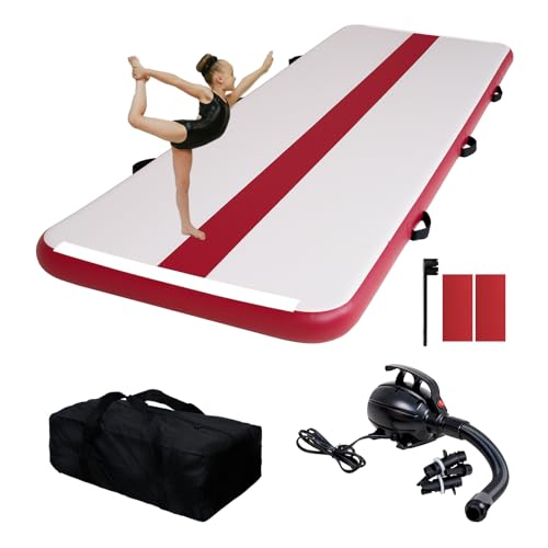 FEATH-R-LITE Gymnastics Mat Inflatable Tumble Track 10ft Tumbling Mat 4in Thick Gymnastics Equipment for Kids& Youth (Burgundy)