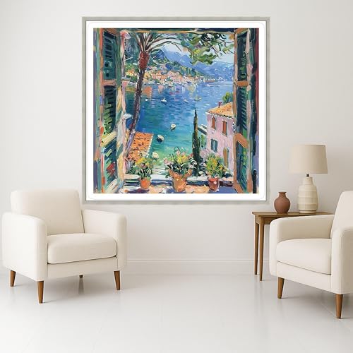 Tableau sur toile méditerranéen décoration murale vue côtière colorée
