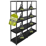 Kreher Spar-Set 2 Stück Kunststoffregal, Kellerregal, Lagerregal, 5 Böden in Schwarz. Max. 150 kg Traglast pro Regal. 71 x 38 x 171 H cm. TÜV Rheinland.