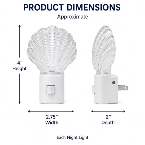 Image of 2-Pack Seashell Plug-In LED Night Lights for Bathroom Hallway Bedroom
