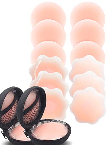 Reusable Silicone Nipples Covers Breasts Pasties Breast Lift Adhesive Bras Underwear Pack 6 with Travel Case Babypink