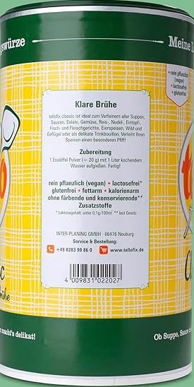 tellofix Classic Klare Brühe 4x900g, vielseitige Gemüse Brühe, als Universal-Würzmittel zum Verfeinern von Suppen - kalorienarm, glutenfrei, lactosefrei & vegan, keine Farb- oder Konservierungssstoffe