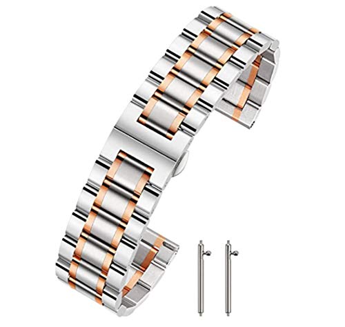 JY Quick Release Watch Strap 18mm 19mm 20mm 21mm 22mm 24mm Premium Solid Stainless Steel Watch Band Replacement. (21mm, Silver and Rosegold)