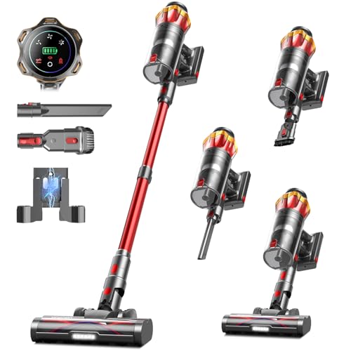 Cordless Vacuum Cleaner, 600W 50KPa 70Mins Vacuum Cleaners for Home, Self-Standing Stick Vacuum with Anti-Tangle Brush & OLED Touch Screen, Vacuum Cleaner for Hardwood Floors and Carpet,Pet Hair,Car