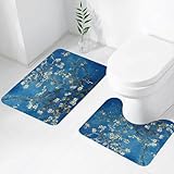 FEHWI Alfombra Baño 2 Piezas,Alfombrilla Antideslizante y Secado Rápido Lavable,Alfombrilla para Bañera,Baño,Ducha,WC,Reseñas del Rompecabezas Eurographics Ramas de Almendro en Flor