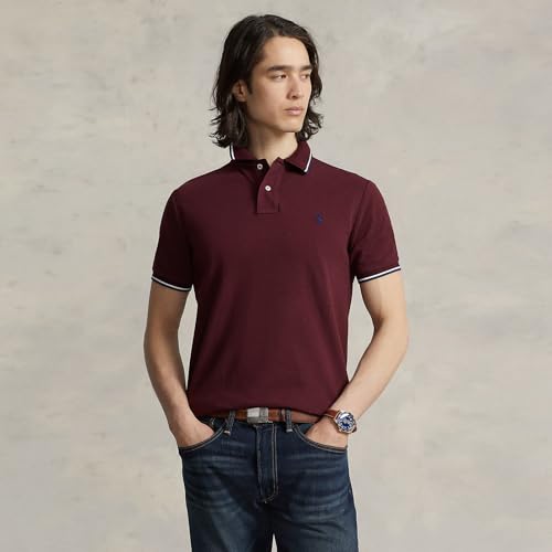 Image of POLO RALPH LAUREN Men's New Classic Fit Polo Shirt (US, Alpha, X-Large, Regular, Regular, Burgundy (Tipped Collar))