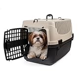 HAPPET Tiertransportbox Polly M Beige & Braun 55x36,5x33 cm – Robuste, gut belüftete Transportbox aus ABS-Kunststoff für Katzen & kleine Hunde, tragbare Travel Crate & Cat Carrier