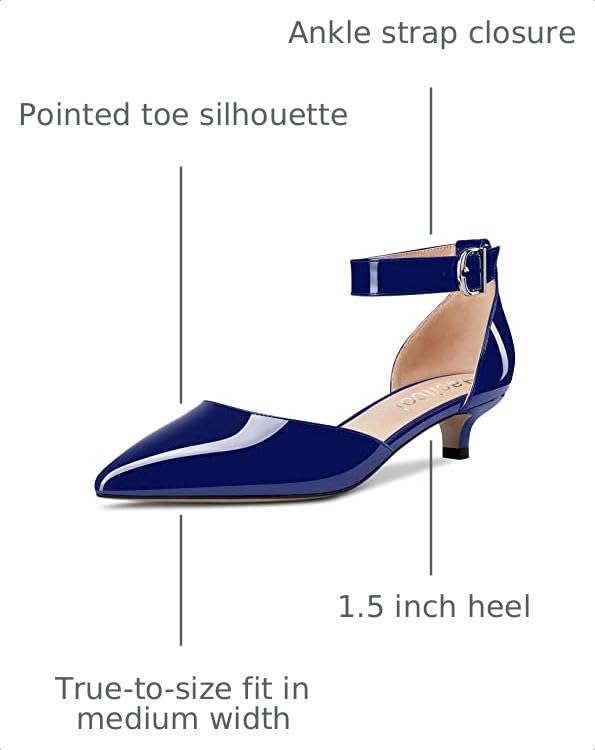 Image of Aachcol Women Kitten Low Heel Ankle Strap Pumps Pointed Toe Sandals Dress Shoes Party Office Wedding 1.5 Inch