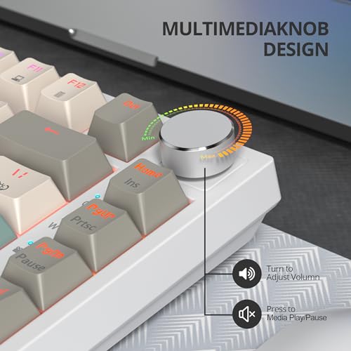 Image of 75% Mechanical Keyboard With Volume Knob, Gasket Hot Swappable RGB Gaming, Wired Custom With Red Switch, 82 Keys Compact Creamy (82 Beige Grey)