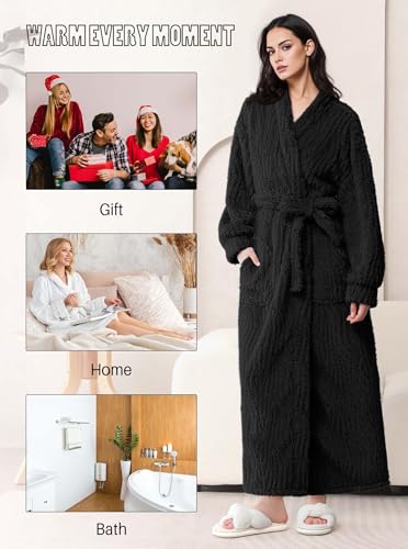 Image of Artfasion Womens Long Fleece Robe - Warm Soft Floor Length Flannel Bathrobes for Winter Thicker Long House Coat with Pockets