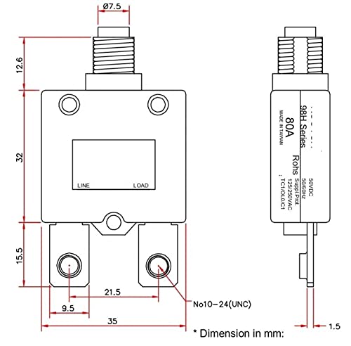 Disyuntor térmico 60A serie 98H con restablecimiento manual protector sobrecarga 4