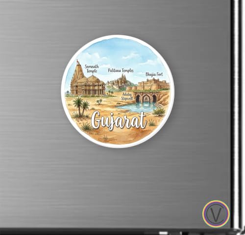 Image of Gujarat Textured Finish Acrylic Fridge Magnet - UV Texture Printed, Stylish Multicolor Magnet for Fridge,Wardrobe & Metal Surfaces, Pack of 1 (Gujarat 1)