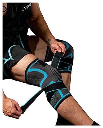 Knee Brace with Adjustable Strap, Professional Knee Compression Sleeve for Men & Women, No-Slip Knee Pad for Joint Protection, Sports, Running, Basketball, Arthritis Relief ( Blue Large)