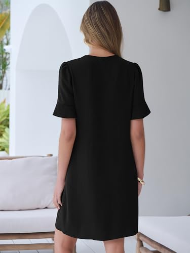 Image of Prinbara Womens Summer Casual Dresses Ruffle Short Sleeve V Neck Button 2026 Spirng Vacation Beach Loose Boho Shift Dress