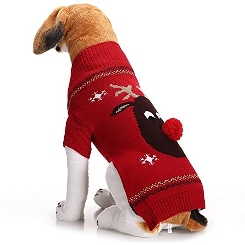 ABRRLO Hunde Kostüme Hundebekleidung Baumwolle Pullover feiern Weihnachten-Tag Winter Mantel Strickpullover Haustier Hund Pullover Haustier Kostüm Fashion Urlaub Party Geschenk (L, KitzD)