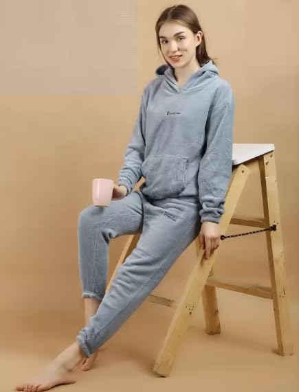 Image of GEIFA Women Cold-weather polyester wear hooded tracksuit Soft fabric women stylish cord set for women winter wear Pack of 1