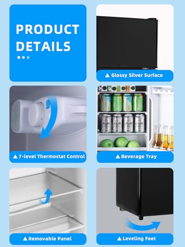 Image of F.W.WOOLWORTHS Refrigerator with Freezer 3.8 Cu.Ft Black | 7 Level Temp Adjustable Thermostat, Compact Fridge with 2 Doors for Office, Kitchen, Dorm and Bedroom, Black
