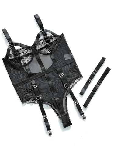 Image of Xivir Sexy Lace Lingerie Garter Belt Set for Women with Push Up Bra One Piece Teddy Babydoll