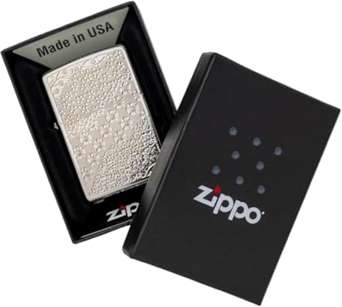 Encendedor Zippo Aceite Patrón Japonés Cerezo Plateado miniatura 5