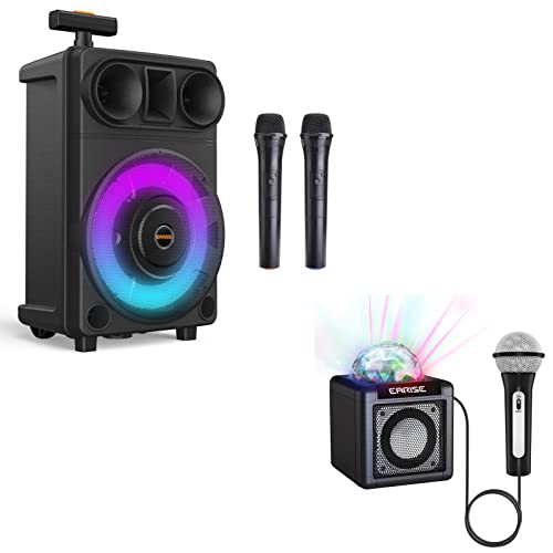 Earise R18 Portable Pa System Speaker With 2 Wireless Microphones, 8” Subwoofer, Rgb Lights + T12 Kids Karaoke Machine For Girls Boys With Led Disco Lights #TOP29