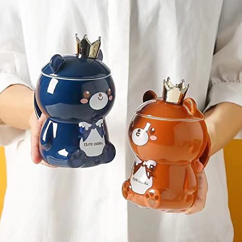 Hosoncovy Cartoon 3D Bear Shaped Ceramic Coffee Mug with Handle Drink Cup Water Cup with Lid Gift Mug (Brown) - Image 3
