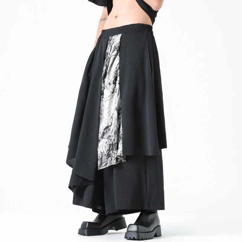 Men's Skirt Pants Casual Loose Fit Harajuku Kimono Trousers Summer Stretwear Elastic Waist Wide Leg Pants4