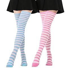 2 Pairs Longer/Regular: Pink, Blue (White Stripe) a