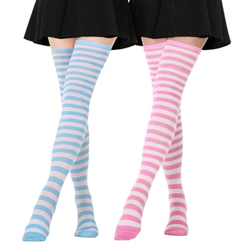 Image of DRESHOW Extra Long High Thigh Socks Striped Over Knee Thin Tights Long Stocking