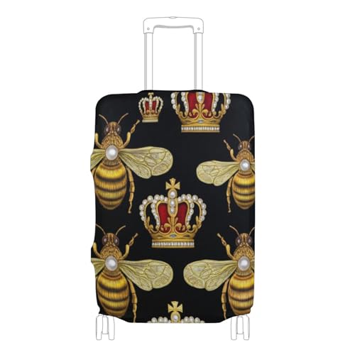 Joisal Suitcase Cover Cute Luggage Protector Protective Flower Vacation Essentials Suitcase Sleeve Golden Bees Royal Crowns Black, XL, Fits 29-32 Inch Case