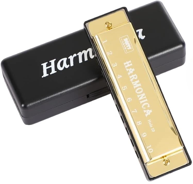 PERLMAN Harmonica, 1PC Key of C 10 Hole 10 Tones Titanium Color Harmonica with Case for Beginner (Gold, Silver)-image-36