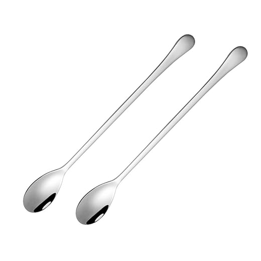 IZELOKAY 8-Inch Long Handle Iced Tea Spoon, Coffee Spoon, Ice Cream Spoon, 304 Stainless Steel Cocktail Stirring Spoons, set of 2 (Silver)