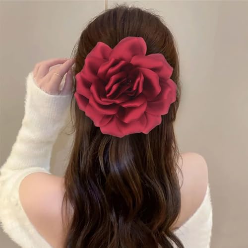 Image of Flower Brooch Pins for Women 5.5in Lapel Pins Large Rose Floral Brooches Dainty Satin Fabric Brooches Rose Flower Hair Clips Wedding Party Dance Clothes Accessories Jewelry