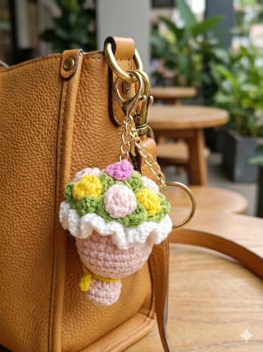 Image of Handmade Crochet Flower Keychain for Bags Keys Purse Backpack Cute Aesthetic Yarn Keyring Bag Charm Handmade Soft Thread Flower Keychain for Girls Women Kids Gifting and Daily Use