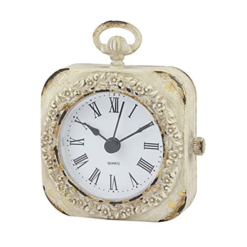 Stonebriar Relógio de mesa SB-6080A Cottage Decor operado por bateria, pequeno, branco envelhecido