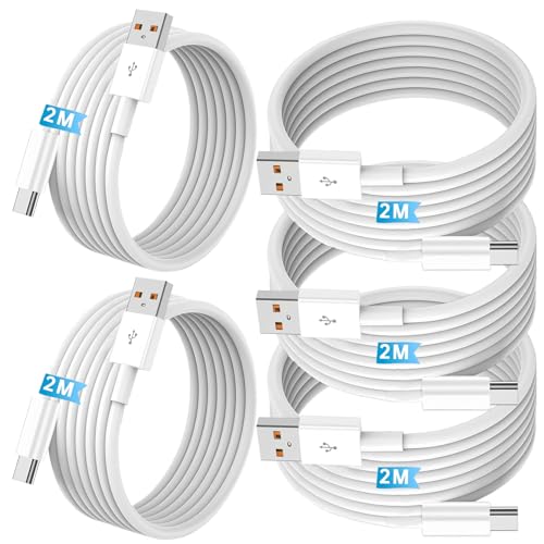 Image of 5pack USB A to C Cable【5 * 2M】 Fast Charging 6A Quick Charger Cord, Compatible with iPhone 17/16/15, Samsung Galaxy S10 S9 S8 Plus, Note 10 9 8, LG V50 V40 G8 G7 (White)