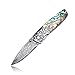 KUBEY Handmade Damascus Folding Knife with Spear Point Blade Thumb Stud, with Lanyard, for Outdoor Camping and Hand Tools, 2-3/4 Inch Blade