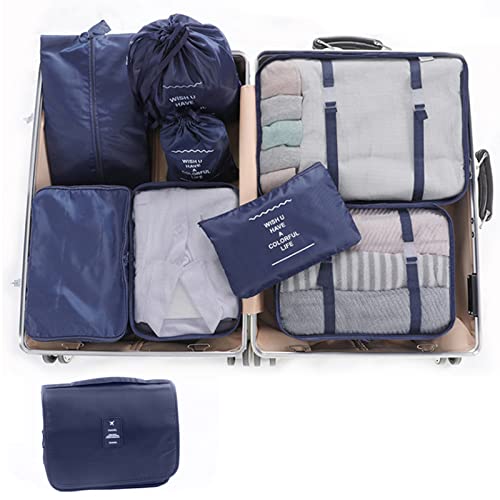 Organisateur de Bagage Lot de 9, Packing Cubes Sacs Rangement de Valise Imperméable avec Sac Vêtements, Sacs Chaussures, Sacs de Maquillage, Sac de Voyage pour Vêtements Chaussures et Cosmétiques Cover
