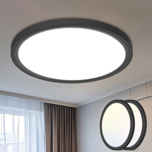 Image of libtit 2-Pack 16 inch Black LED Ceiling Lights, 36W 3600lm, 3 Color Temps 3000K /4000K /6500K, Large Flush Mount Fixture for Kitchen, Hallway, Bedroom, Living Room, 120V ETL Listed