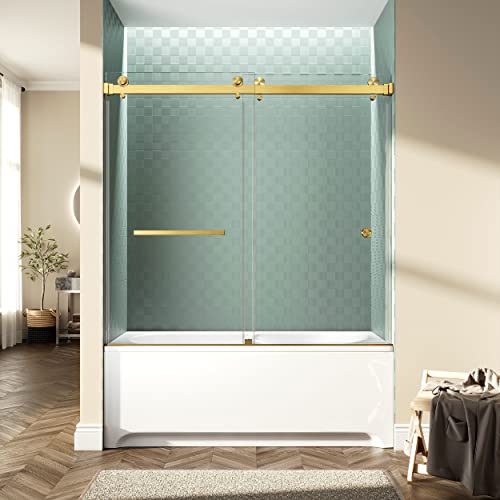 Unikoo Adjustable 56"-60"W X 72"H Frameless Shower Door, Double Sliding Shower Door, 3/8 "(10Mm) Clear Tempered Glass, Noiseless Shatterproof Shower Door With Square Rail, 316&304 Stainless Steel #TOP2