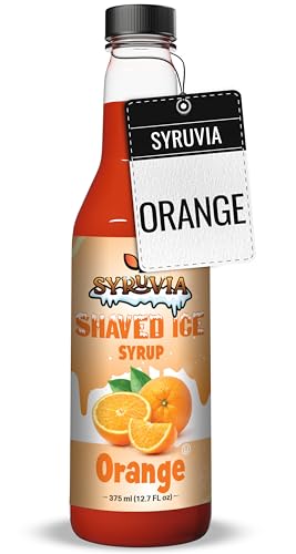 Syruvia Snow Cone Syrup 12.7oz - Orange Syrup For Shaved Ice, Snow Cones, Slushies, Italian Soda, Popsicles. Kosher, Dairy Free