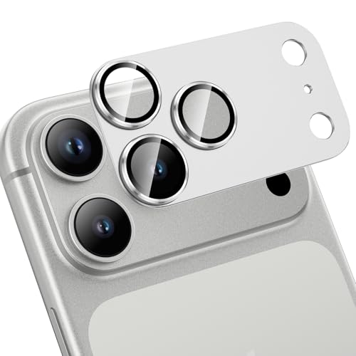 Ya en manzanajugosa.com: HWeggo para iPhone 17 Pro Protector de Lente de Cámara 9H Cristal Templado Cubierta de la Cámara Todo-en-uno Aleación de Aluminio Metal Anti-Rayaduras Caso Amistoso,Plata