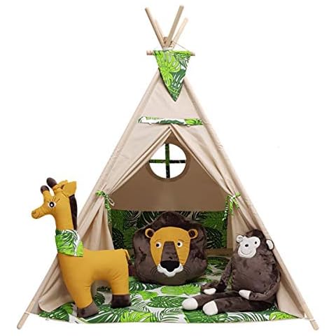 Izabell Kinder Spielzelt Tipi Set für Kinder drinnen draußen Spielzeug Zelt Indianer Indianertipi mit Fenster und mit Zubehör Tipizelt URBAN Jungle Cover