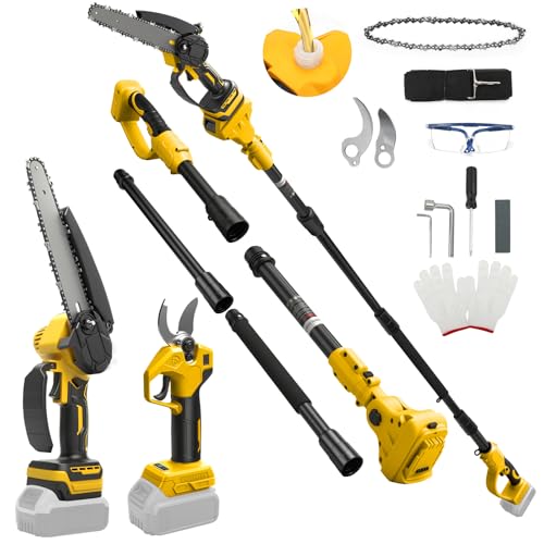 Mini Tronconneuse avec Perche 8 Pouces & Secateur Electrique Telescopique 28 mm pour Dewalt 18 V, 20 V Batterie, 4 en 1 Élagueuse sur Perche, Portée Maximale...