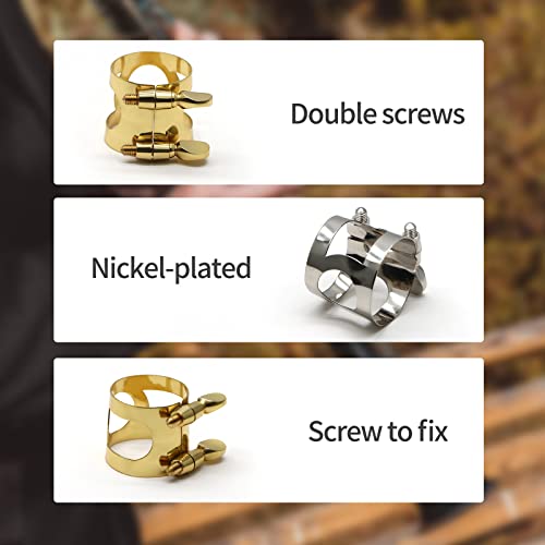 Jtder 2Pcs Clarinet Ligature, Clarinet Mouthpiece Ligature B Flat With Adjustable Screws Clarinet Ligature Fastener For Clarinet, Flute, Oboe, Piccolo, Saxophone(Silver，Golden) #TOP3