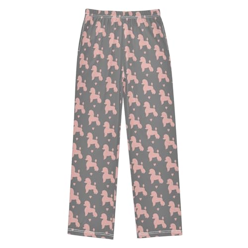 Pink Poodle Love Boys Long Pants Soft Trousers Elastic Waist Kids Lounge Bottoms with Pockets S-XL