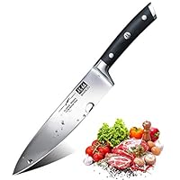 SHAN ZU Coltelli da Cucina, Coltello da Chef 20 cm, Professionali Coltello Giapponese 3 Strati in Affilato Acciaio Inossidabile Tedesco Coltello Multiuso Affilato con Pakkawood Manico