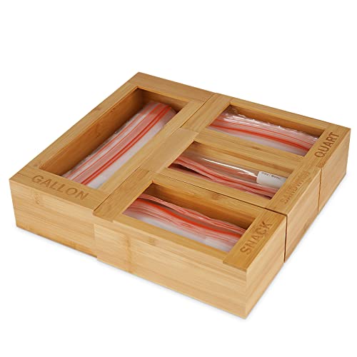 Whchiy Ziplock Beutel Organizer Bambus Lebensmittelbeutel Aufbewahrungsbox für Küchenschublade, Gallonenbeutel, Quartbeutel, Sandwichbeute, Snackbeute Cover