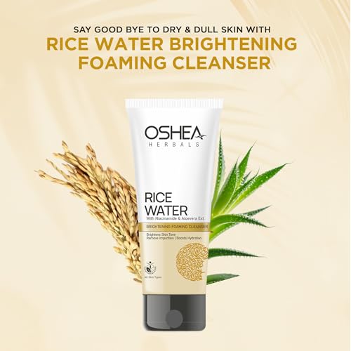 Image of Oshea Herbals Rice Water Brightening Foaming Cleanser for Women & Men | Removes Impurities, Boosts Hydration & Brightens Skin | Enriched with Niacinamide & Aloe Vera | All Skin Types - 100 ml
