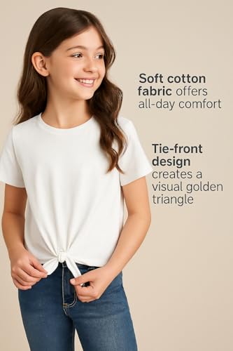 Image of Kilymosy Girls Short Long Sleeve Shirt Casual Front Knot Tops Tee Blouse 5-12 Years